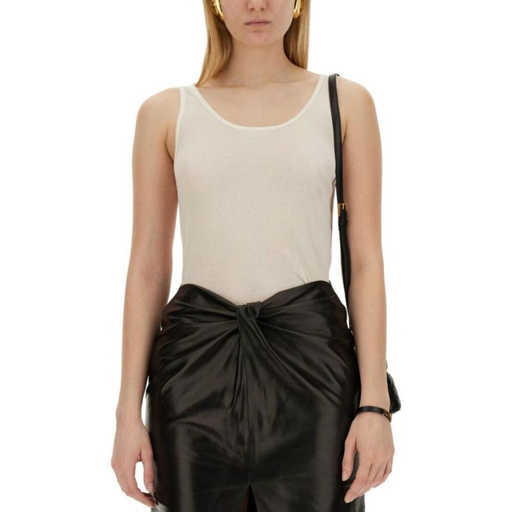 SAINT LAURENT Ribbed Knit Tank Top Women Beige T-Shirts & Tops - Picture 4 of 4